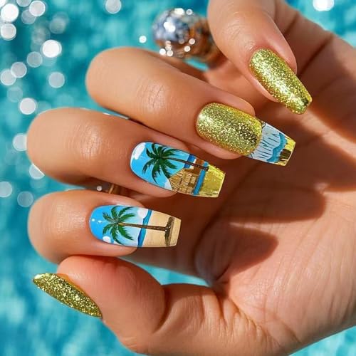 24pcs Cofo On Neals Coconuts Tree French FakenailsAN̋U̒ܐlHܒ܂̏̐ڒ