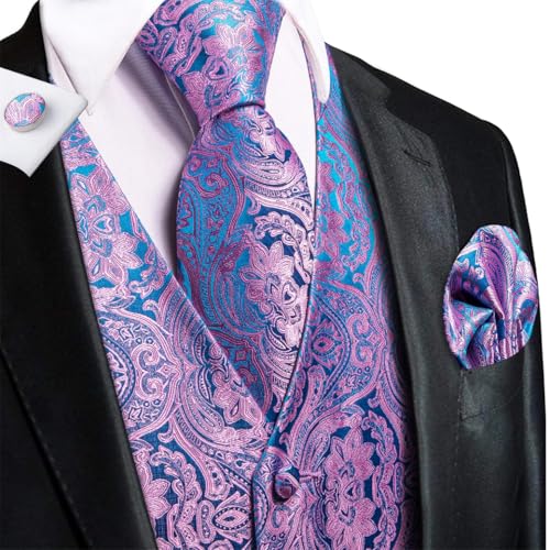Men's Complete Vest Set with Tie Cufflinks Pocket Square for Party Wedding or Office2