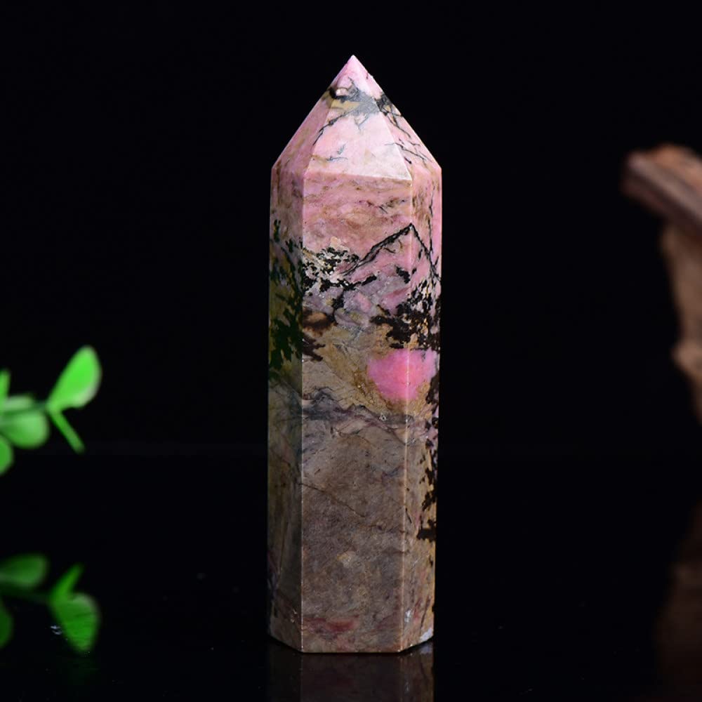 Torre de piedra de flor de melocotón natural, mineral de energía para decoración esotérica