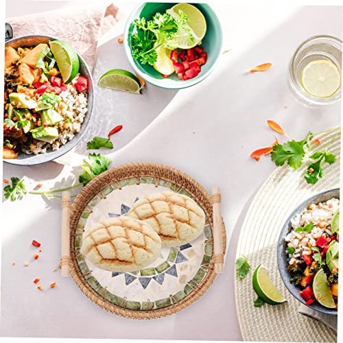 Handmade Rattan Oval Serving Tray for Coffee Table Fruit Snack Dish with Shell Design Bamboo Weaving Decorative Serving Plate for Desktop Display - Image 5