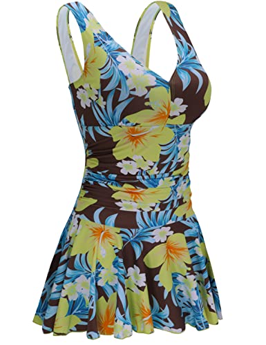 AONTUS One Piece Women's Plus Size Swimsuits Tummy Control Swimwear Skirt with Boy-Short