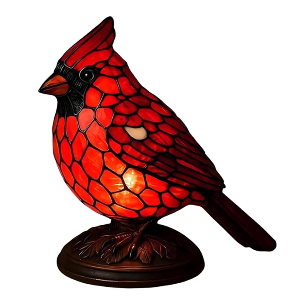 UDSKNV[KSL Cardinal Lamp Battery Handmade Stained Glass Bird Lamps for Bedroom for Bedside Livingroom Home Decoration