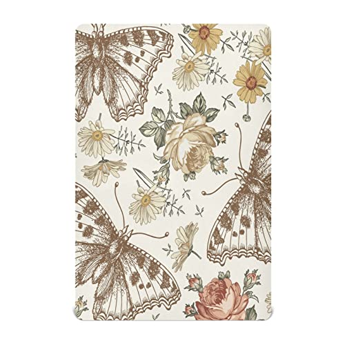 Image of Kigai Vintage Butterfly Crib Sheets for Boys Girls Jersey Knit Fitted Baby Sheets for Standard Crib and Toddler Mattresses, Cozy Soft Breathable, 28 x 52 inch
