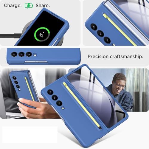 Image of TechTrendz Case for Samsung Galaxy Z Fold6, Ultra Premium Hybrid Cover for Samsung Galaxy Z Fold 6 Back Case with (Screen Protector) Built in Compact S Pen Holder and Storage Slot (Blue)