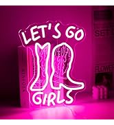 Let's Go Girls Neon Sign Cowgirl Boots Pink LED Signs Western Wall Art USB Powered Letter Light U...