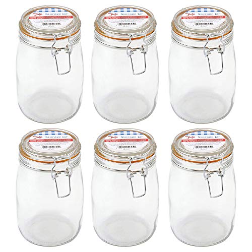 Image of Tala Classic Airtight Lever Arm Clip Top Lid Storage Jar 950ml Clear (Pack of 6)