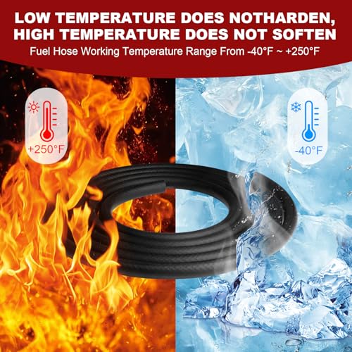 Image of Eunice 5FT 1 /4 inch ID Fuel Line Hose - 6Pcs Hose Clamps, 300PSI Rubber Hose for Motorcycle Mowers Tractors and Small Engines