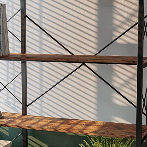 IRONCK 5-Shelf Corner Bookcase, Vintage Industrial Corner Bookshelf Etagere Bookcase, 5 Tiers Corner Shelf Storage Rack with Metal Frame for Living Room Home Office