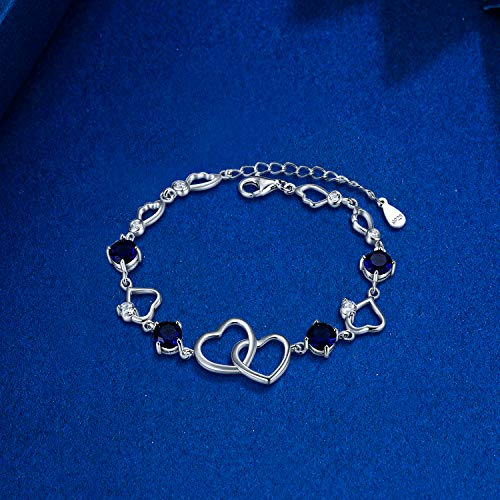 EleQueen Women's Love Heart Link Bracelets 925 Sterling Silver Round CZ Double Bridal Bracelet for Women, 6.5"+1.4" Extender, Valentine's Day/Mother's Day/Christmas Jewelry Gift for Wife/Mom4