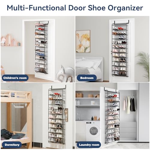 Image of Whitmor 36 Pair Over The Door Shoe Organizer, 12 Tier Hanging Shoe Organizer, Heavy Duty Metal & Mesh Shoe Holder, Hanging Shoe Rack for Closet Organizer, 74 inch L x 21.7 inch W x 7.5 inch H, Matt Gunmetal