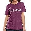Mountain-Heartbeat-T-Shirts-for-Women-Casual-Hiking-Athletic-Short-Sleeve-Camping-Travel-Graphic-Tees-Tops Mountain Tshirts Shirts for Women Hiking Graphic Tees Funny Print Crewneck Shirts Cute Vintage Summer Tops Short Sleeve Casual Tees Novelty Tshirts Purple,M