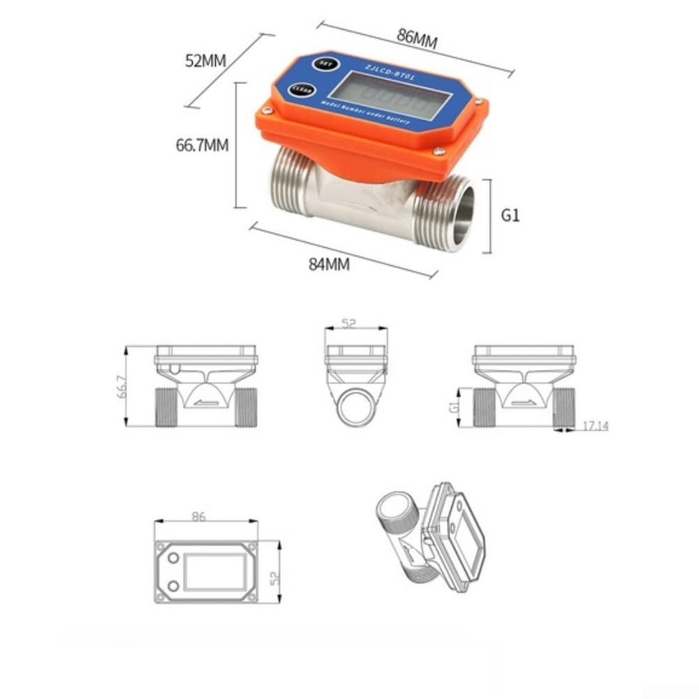 Caudalímetro digital DN25 G1 con pantalla LCD, rango de medición de 20-280 L/MIN para agua y líquidos, caudalímetro industrial de hasta 20 bar