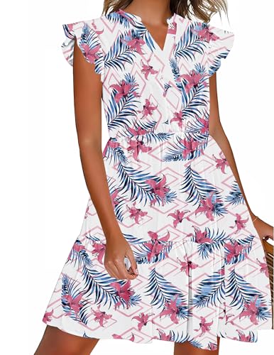 Image of HOTOUCH Women Printed Dress for Summer Short Ruffle Sleeve Dress Tiered Mini Dress with Pockets