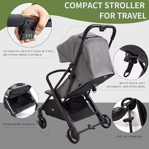 Image of Baby Stroller, 2-in-1 Lightweight UmbrellaTravel Stroller with Automatic Fold, Compact with Basket for Airplane Walking