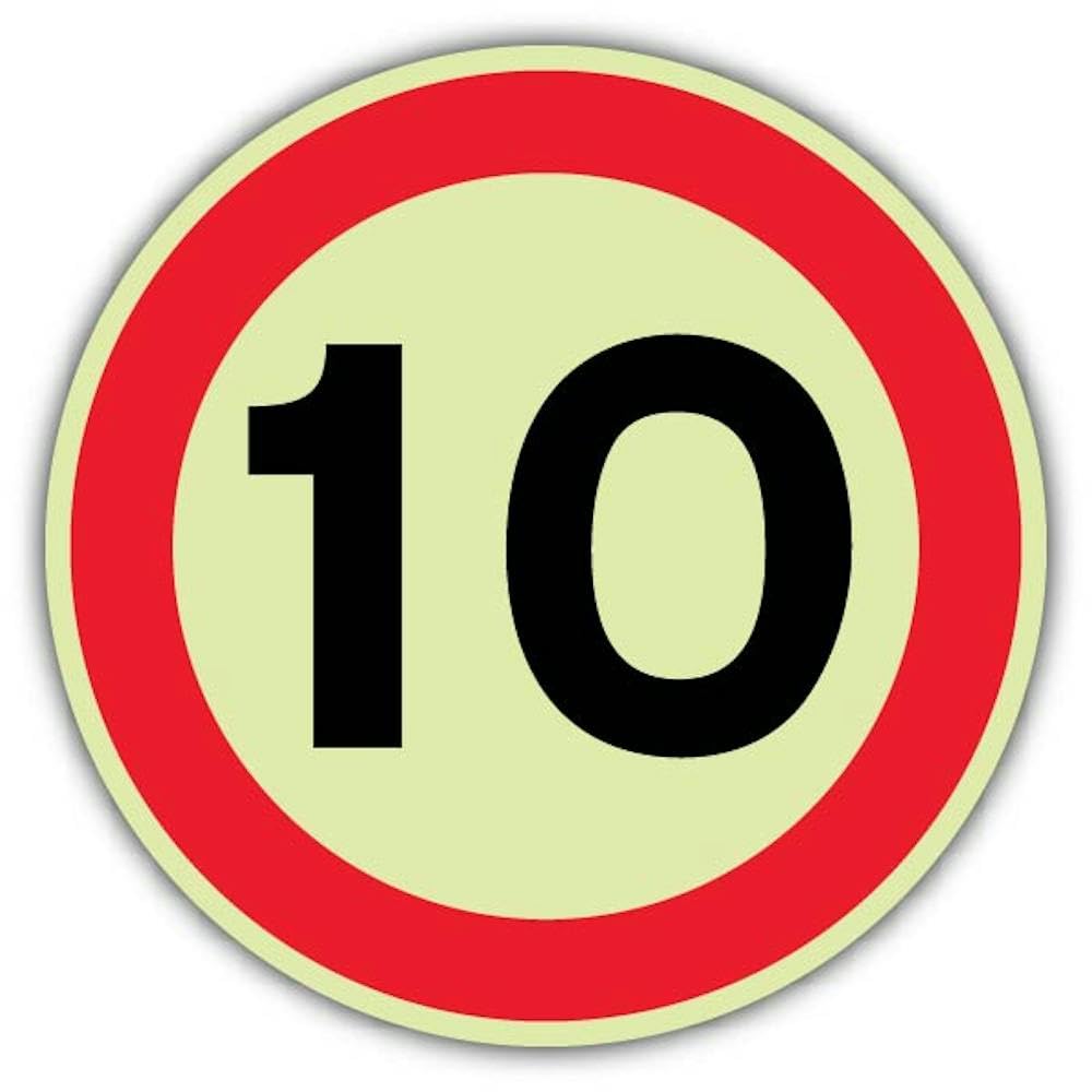 V Safety Photoluminescent 10 MPH Safety Sign - 450 x 450 mm - 1.2mm Rigid Plastic - Double Glow