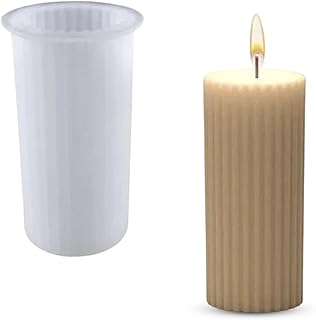 YellowCult 3D Cylinder Geometrical Stripes Big Pillar Mould Silicone Candle Mold for Aromatherapy Candles Epoxy Resin Cast...