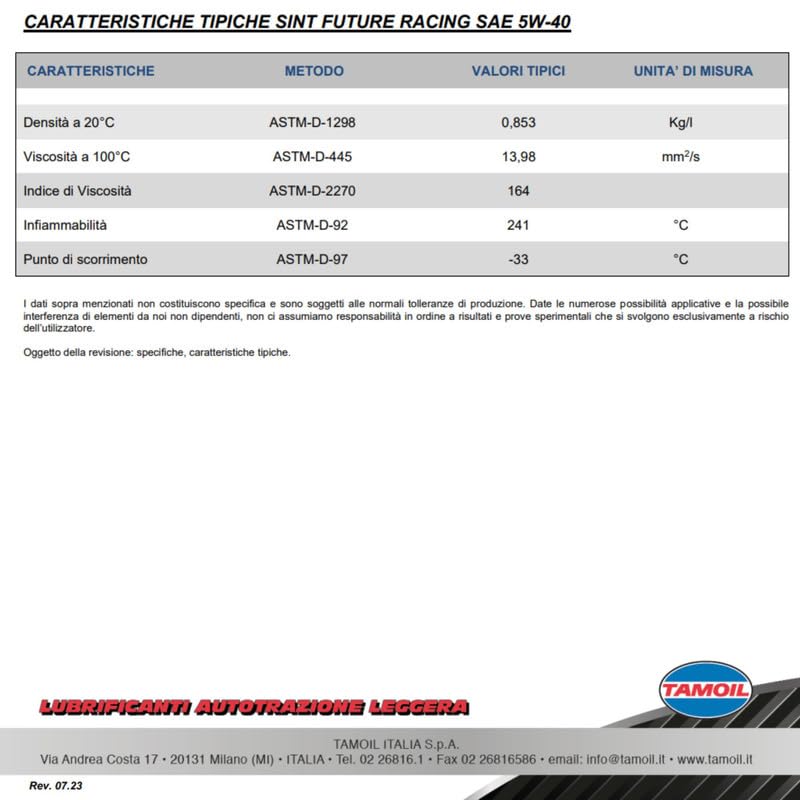 Lubrificanti TAMOIL SAE 5W-40 A3/B4 6x1L - Olio motore Totalmente Sintetico per auto alimentate a benzina o gasolio.