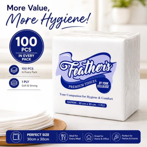 Image of Feather's Smartchoice Premium Tissue Paper Napkin 1Ply |100 pulls, Pack of 6, 30X30 cm | Naturally White | Cocktail Napkin, Super Strong & More Absorbent | Extra Soft