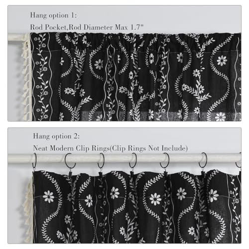Image of Schweek Boho Tassels Curtains 63 Inches Long 2 Panels for Living Room Black