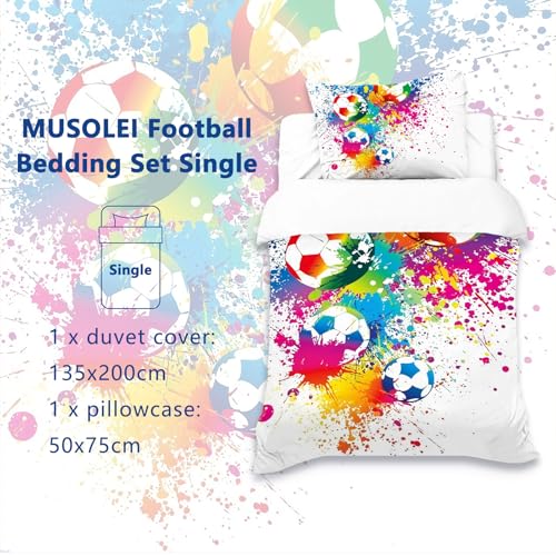 MUSOLEI Football Single Duvet Covers Set Boys Sport Bedding Sets for Kids/Children/Girls Multi-Colored Graffiti Quilt Cover Matching Quit Cover 135X200cm + 1 Pillowcase 50X75cm Soft Microfiber
