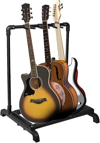 Miniatura 13 de AZOR Soporte para 7 guitarras con diseño plegable, 7 soportes para guitarra eléctrica acústica, bajo, esponja de amortiguación suave que protege tus