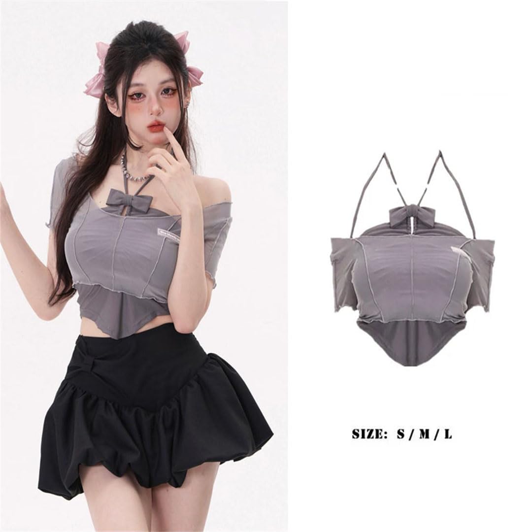 Halter Camis gasa fuera del hombro lazo nudo mujeres top corto