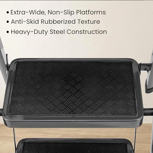 Image of Casa Copenhagen Grey 5 Step Ladder for Home Use with Built-in Tool Tray | Heavy Duty D Shape Rods | Ultra Large Platform | Wide Rubber Feet |150Kg Capacity Foldable Ladder - 7 Years Warranty