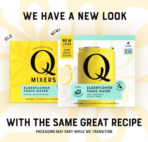 Image of Q ELDERFLOWER TONIC WATER with Real Quinine & Organic Agave - Cocktails & Mocktails - Made with Real Ingredients, Perfectly Carbonated, & Less Sweet - 45 Calories per Can - 7.5 Fl oz (Pack of 24)