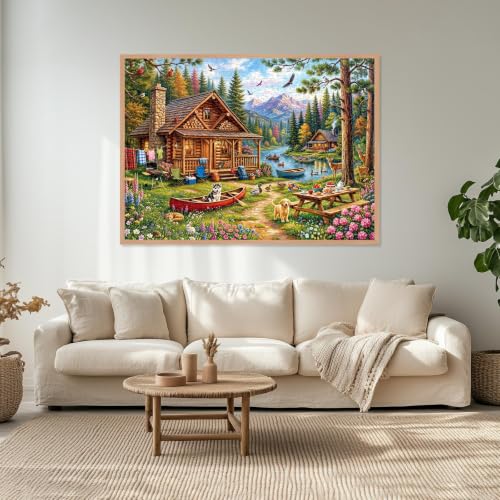 Cabin Getaway Puzzle for Adults 1000 Pieces,Peaceful Log Picnic Lake by Morlune - Used condition - Image 5