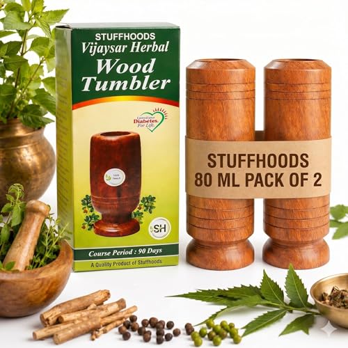 Image of Vijaysar Wooden Glass Tumbler for Diabetes Control, Set of 2, Vijaysar Heartwood Ayurvedic Glass /Tumbler, Indian Kino Tree Wooden Tumbler, Vijaysar Ki Lakdi Ka Glass, Vijaysar Herbal Tumbler-Pack of 2