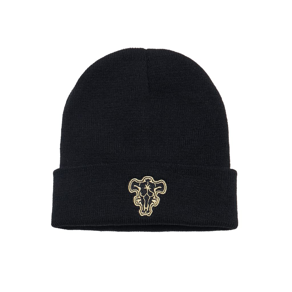 LoliMiss Anime Black Bull Embroidery Knit Beanie Hat for Anime Fans - Cozy Winter Streetwear