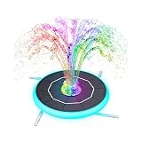 AISITIN 6.5W Solar Water Fountain Pump with Colorful LED Light & 3000mAh Battery, Solar Fountain Pump with Multiple Nozzles & 4 Fixers for Bird Bath, Garden, Pond, Fish Tank, Pool and Outdoor