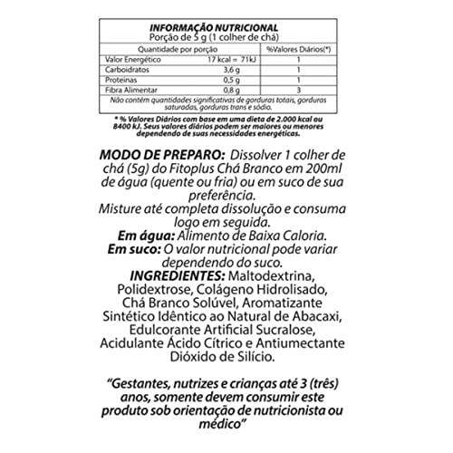 Chá Branco Solúvel Fitoplus 200g Sabor Abacaxi