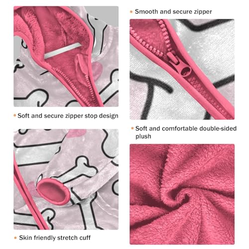 OTVEE Dog Bone Pink Kids Hoodie Jacket Fall Spring Full Zip Warm Outwear Coat3