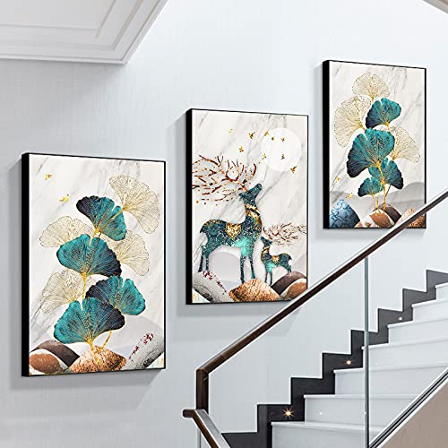 Tableau ginkgo biloba aux lignes dorées style de luxe pour loft