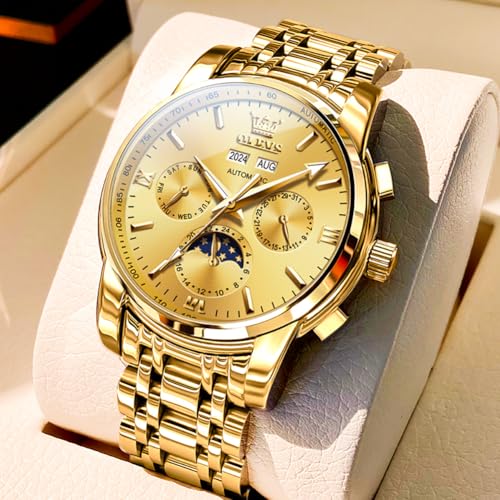 Image of OLEVS Automatic Men Watch Self Winding Mechanical Luxury Dress Moon Phase Stainless Steel Waterproof Luminous Calendar Wrist Watch