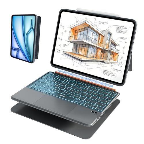 Image of WIWU for iPad Case with Keyboard Air 11 Inch M4 2026 A16 10th Gen Magnetic Detachable Keyboard Case Adjustable Stand Backlit Keys Touchpad (Grey, for iPad 11 /10 /Air 5 /4 /11 inch(M2 /M3 /M4) Pro 11 inch 4 /3 /2 /1)