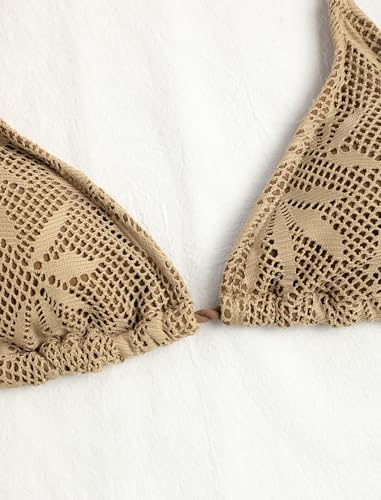Image of ZAFUL 2 Piece Triangle Bikini for Women Knitted Rope Halter Bikini Sets Sexy Bathing Suit Side Tie Swimsuits Beachwear