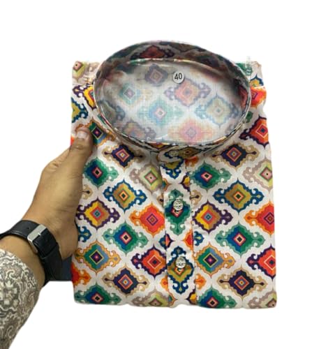 Image of FOXDX Men's Cotton Blend Printed Long Kurta Suitable for All Indian Wedding, Occasions, and Festivals