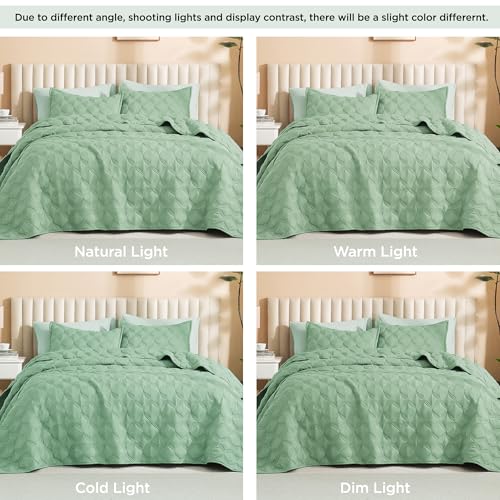 Image of Litanika Sage Green Quilts Queen Size Bedding Set - Full Lightweight Summer Comforter Bedspreads & Coverlets - Boho Farmhouse Bedding Cover Bed Decor All Season - 3 Pieces (1 Quilt, 2 Pillowcases)