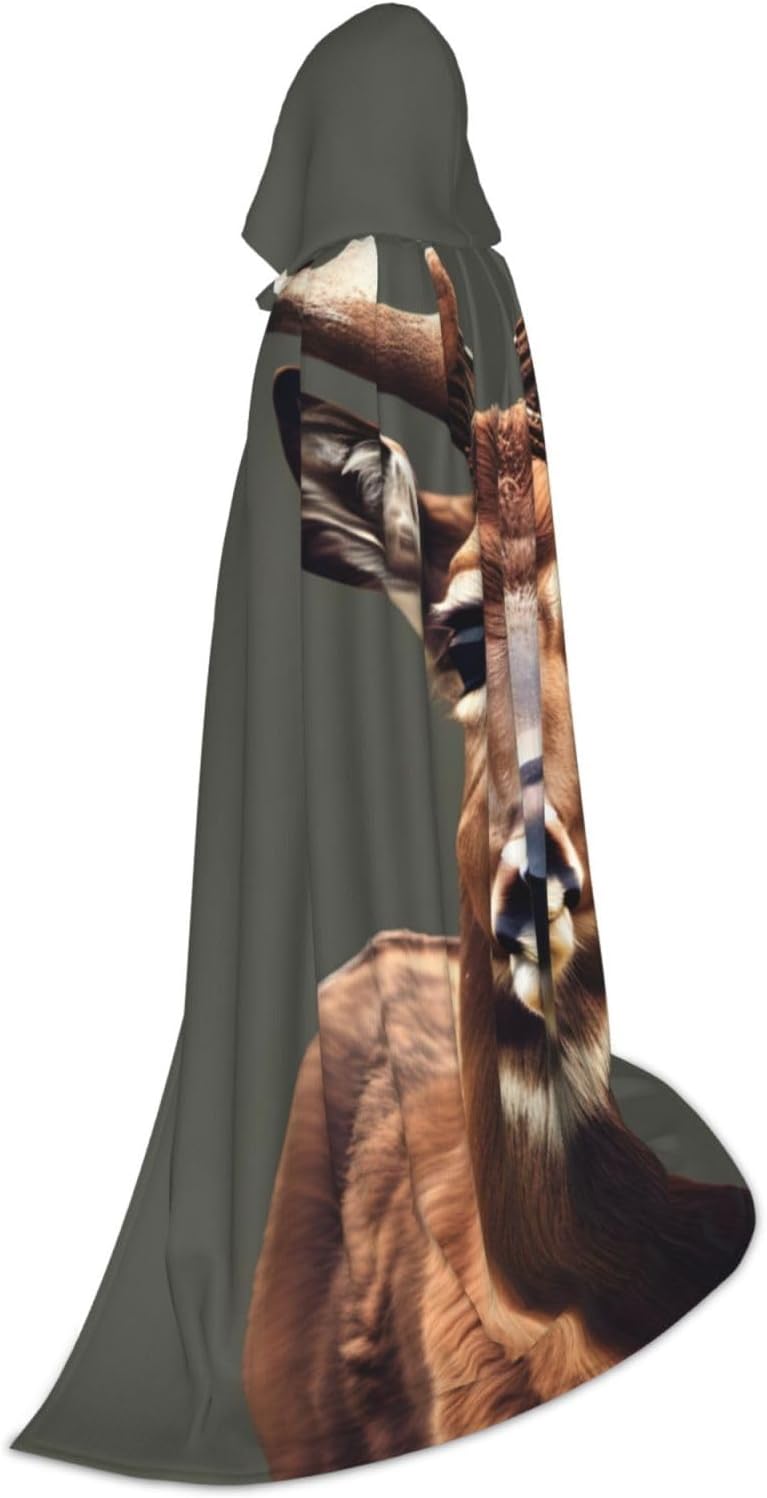 Beauty Deer print Wizard Hooded Robe Medieval Cape Renaissance Cloak for Men Women Halloween Costume