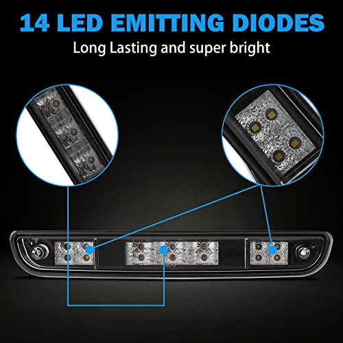 Smoked Led 3Rd / Third Brake Light Compatible With 1992 1993 1994 1995 1996 1997 Ford F150 F250 F350 Bronco - High Mount Stop Light Waterproof Cargo Lamp With Gasket #TOP3