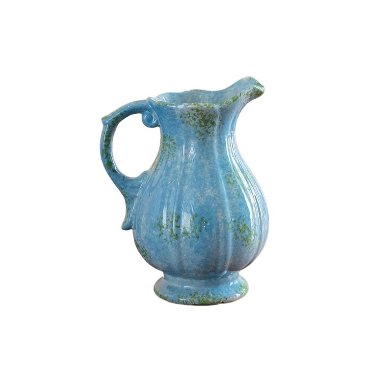 guiling-1986 Vases Decor Vintage Blue Ceramic Pitcher Vase Decorative Jug with Handle for Living Room Flower Vases(Small)