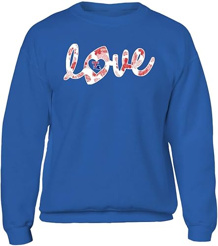 FanPrint Louisiana Tech Bulldogs Sweatshirt - Football - Love Lowercase - Tropical Pattern - Crewneck SweatshirtRoyal 2XL