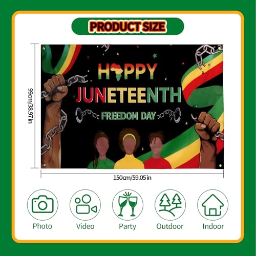 Image of Juneteenth Decorations Set, 20 Pack Small Juneteenth Flag Stick 5''x8'', Balloons, Banner, Backdrop, Hanging Swirls for Party