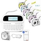M950 Beschriftungsgerät Selbstklebend + 7 Rollenetiketten, Bluetooth Etikettiergerät mit Lithium-Akku, Etikettendrucker mit QWERTZ Tastatur & LCD Display, Wasserfester Labeldrucker für Schule, Heim, B