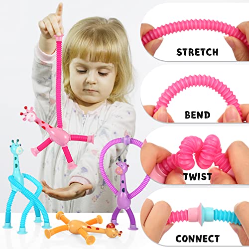 Xonteus XONTEUS123 4 Pack Telescopic Suction Cup Giraffe Toy, Sensory Tubes For Toddler, Fidget Toys For 3 4 5 6 7 8 Year Old Boys Girls, Toddler Travel Toys,Christmas Stocking Stuffers thumb #3
