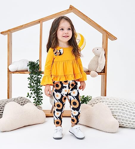 Kid Toddler Girl Clothes Bowknot Ruffle Sleeve Top Floral Allover Pants 3-9 Years Fall Outfit Set2