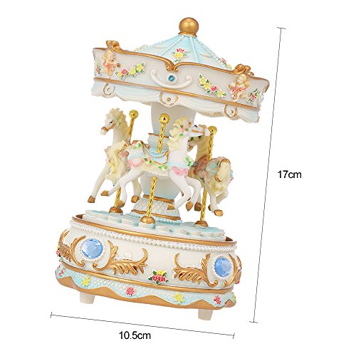 Docooler Mini Carousel Clockwork Music Box Colorful LED Merry-go-round Musical Box Gift for Girlfriend Kids Children Christmas Festival Blue - Image 4