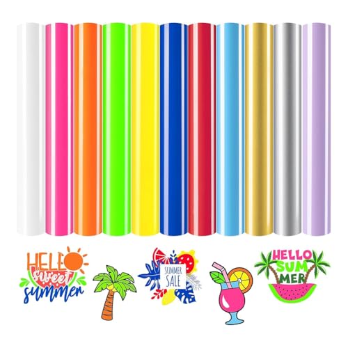 Lnfxkvva Vinilo de transferencia de calor HTV – Paquete de 12 vinilos HTV, 11 colores diferentes de vinilo para planchar y 1 hoja de teflón, HTV de 12 x 10 pulgadas